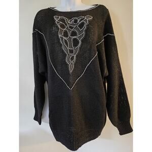 Nannell Sweater Black Tunic Womens M Embellished Rhinestones Rayon Wool Blend